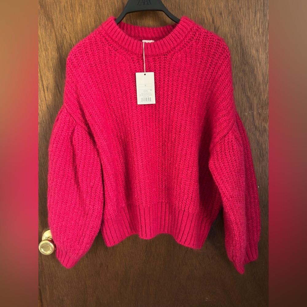 a new day Women's Hot Pink Balloon Sleeve Sweater